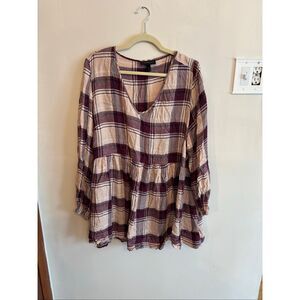 Lane Bryant V Neck Plaid Flannel Long Sleeve Women SZ 22/24